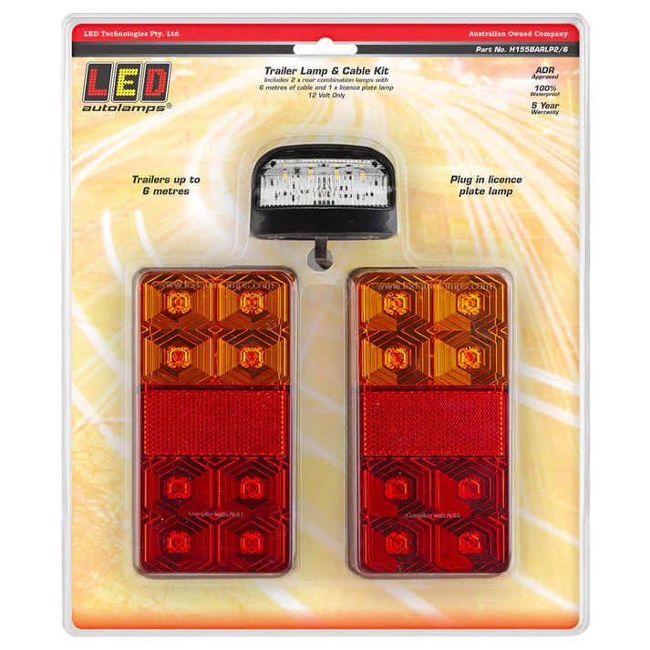H155BARLP2/6 Budget 6 Metre LED Trailer Lamp Kit with Reflex Reflector and Licence Plate Lamp